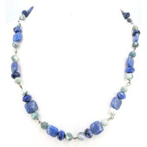 Unsigned Necklace Blue Green Mixed Beads Toggle Clasp 21 Inch Mixed Metal 47 g